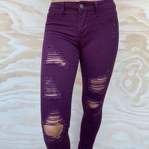 maroon ripped skinny jeans